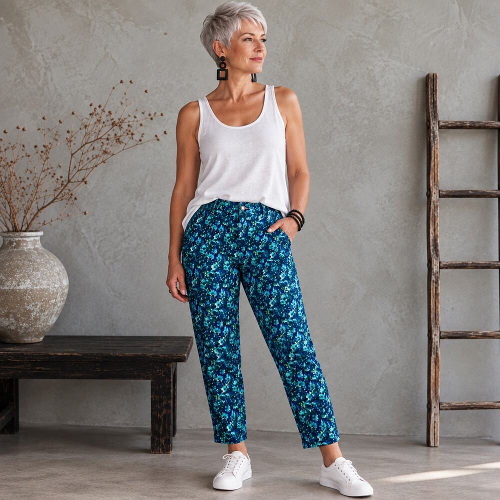 Talbot's Blue Floral Slim Crop Pants 16